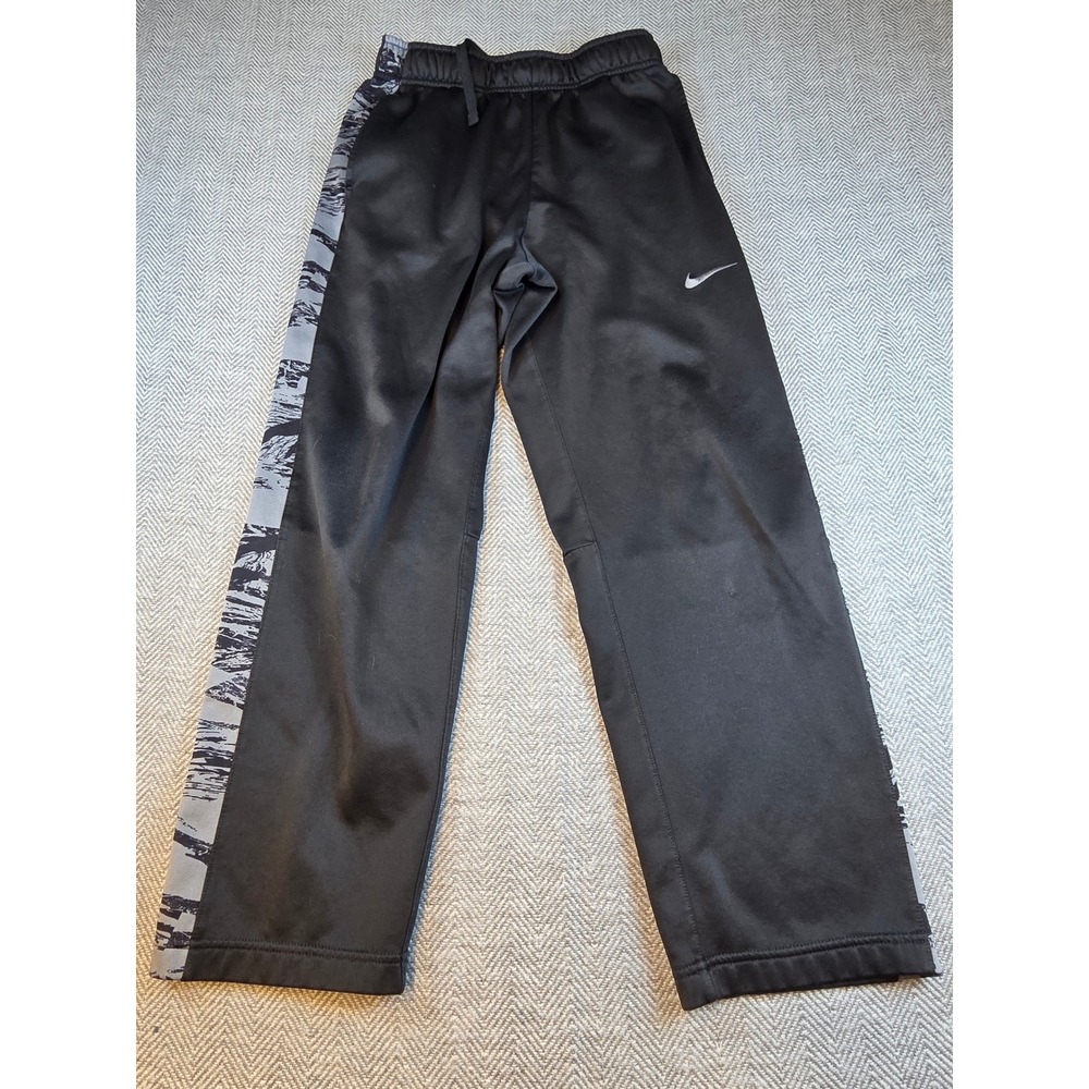 Nike Dri-FIT Boys XL Black Grey Graphic Side Stripe Athletic Fleece Pants